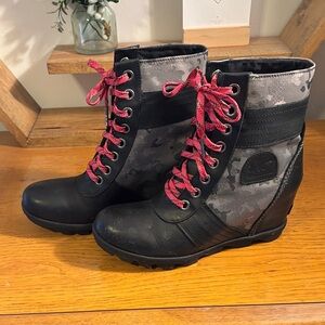Sorel Black and Pink Combat Boots